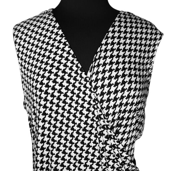 Ralph Lauren Women's Dress Black White Houndstooth Check Surplice V-Neck Midi 2X - Picture 4 of 9